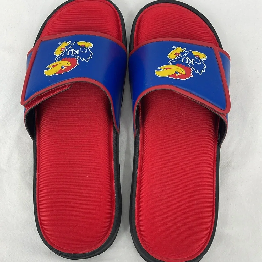 KU MENS SIZE 9-10 Red and Blue Slide Sandals